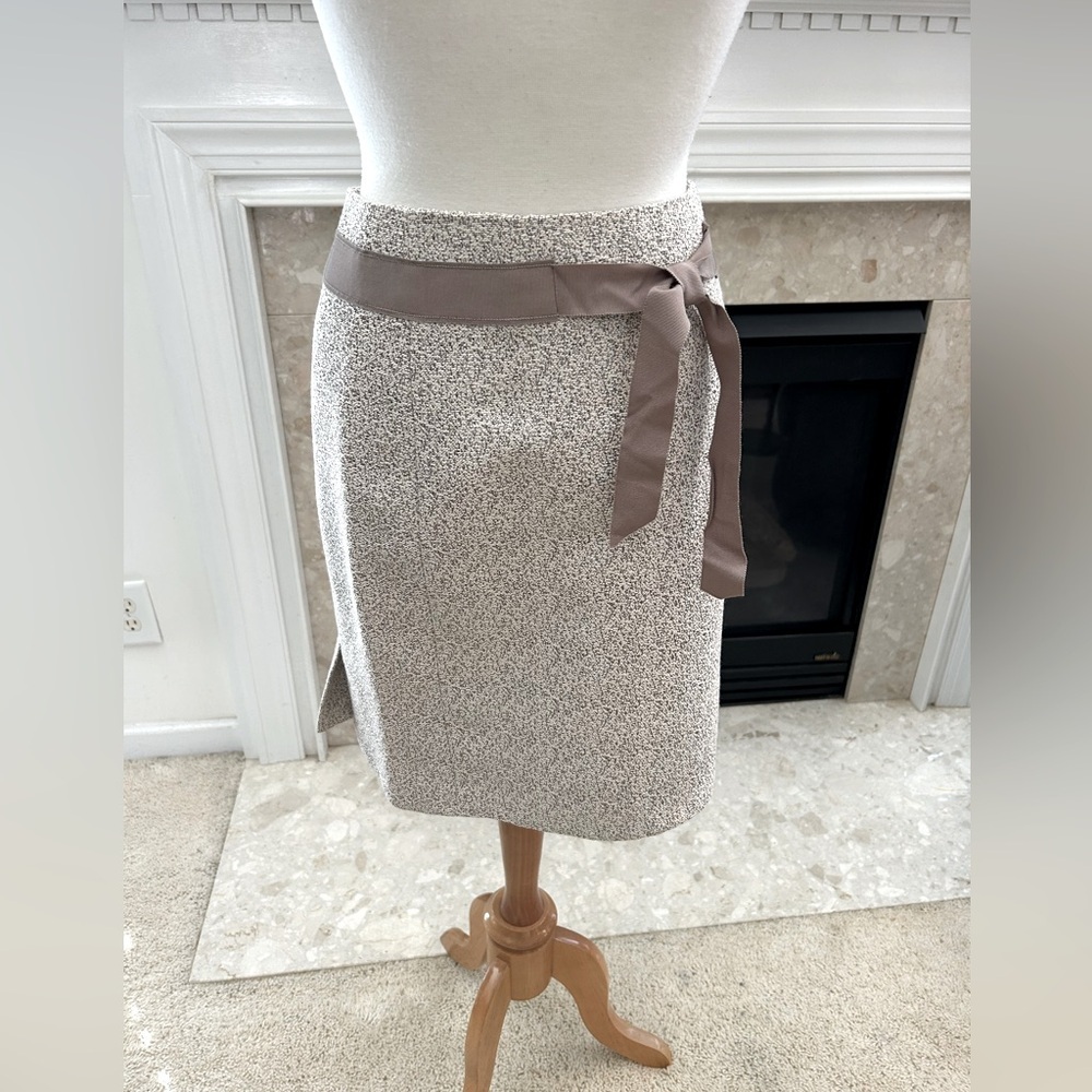Draper James Taupe Tweed Pencil Skirt with Ribbon Tie